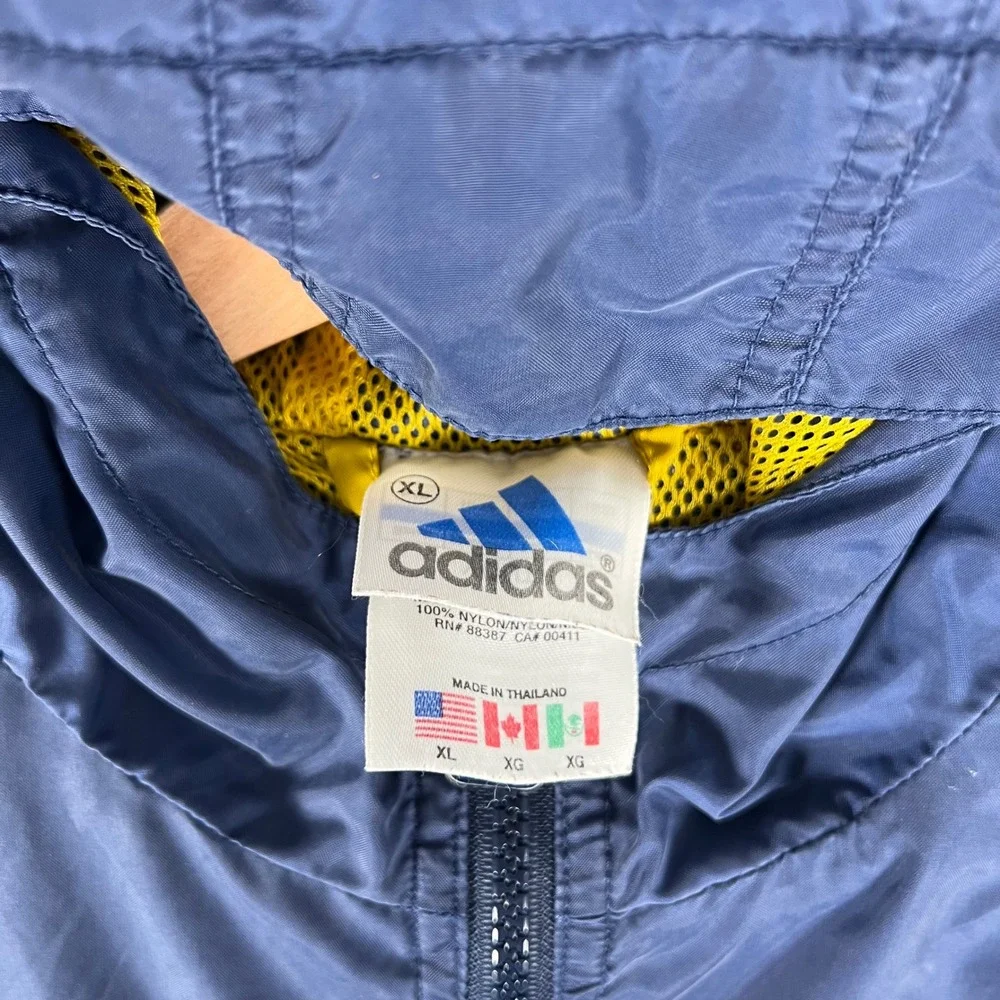 Y2K Adidas Boys XL Navy Blue Stripe Hooded Half Zip‎ Anorak Windbreaker Jacket